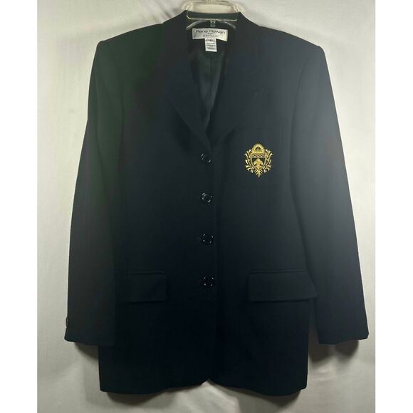 Rena Rowan for Saville Black Blazer with Gold‎ Embroidered Crest Jacket Womens 8 - Picture 1 of 6